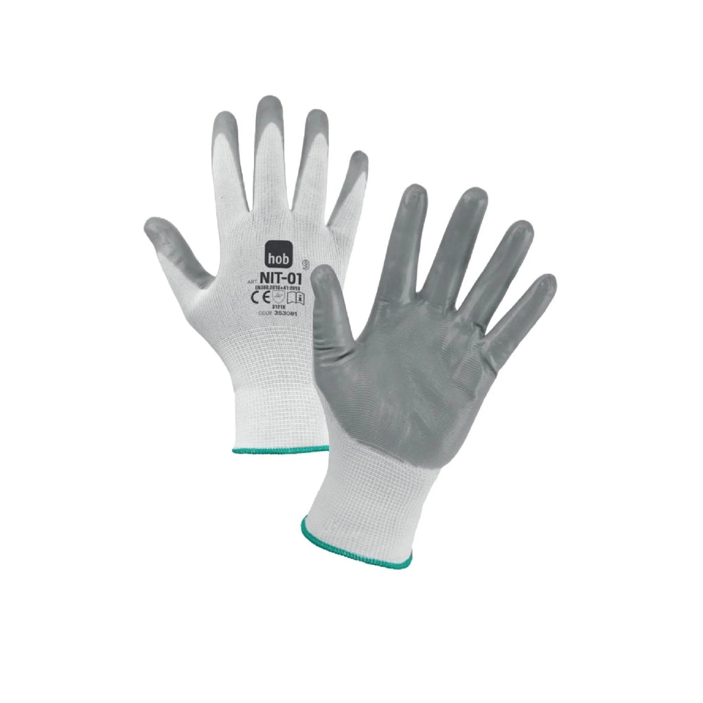 Guanti HOB a filo continuo poliestere / nitrile polso elasticizzato dorso aerato lavoro magazzino idraulica faleg TG. 10