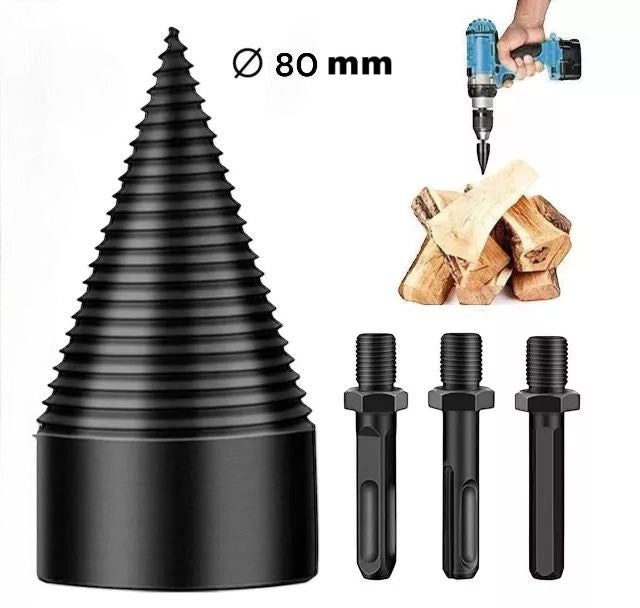 Vite conica spaccalegna 80mm fresa legno punta per trapano con 3attacchi 07519