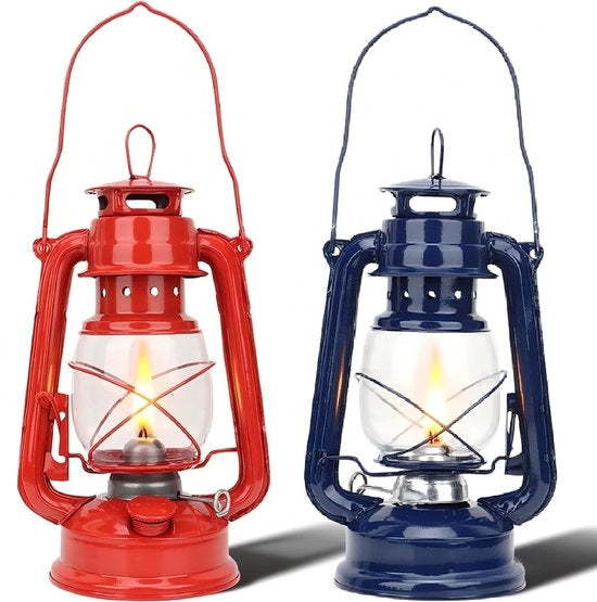Lanterna a Kerosene per Campeggio - Rettro Portatile - Colore Rosso e Blu - Ideale per Picnic e Outdoor - Giardino e Patio