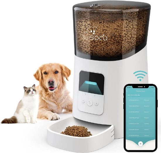 Automatizzatore di cibo - Bianco - Automatizzatore di cibo con App - Smartphone - Capacità di cibo 6 Litri - Per gatti e cani - Cibo secco - Connessione WiFi 2.4 G - Automatizzatore di cibo per gatti - Automatizzatore di cibo per cani