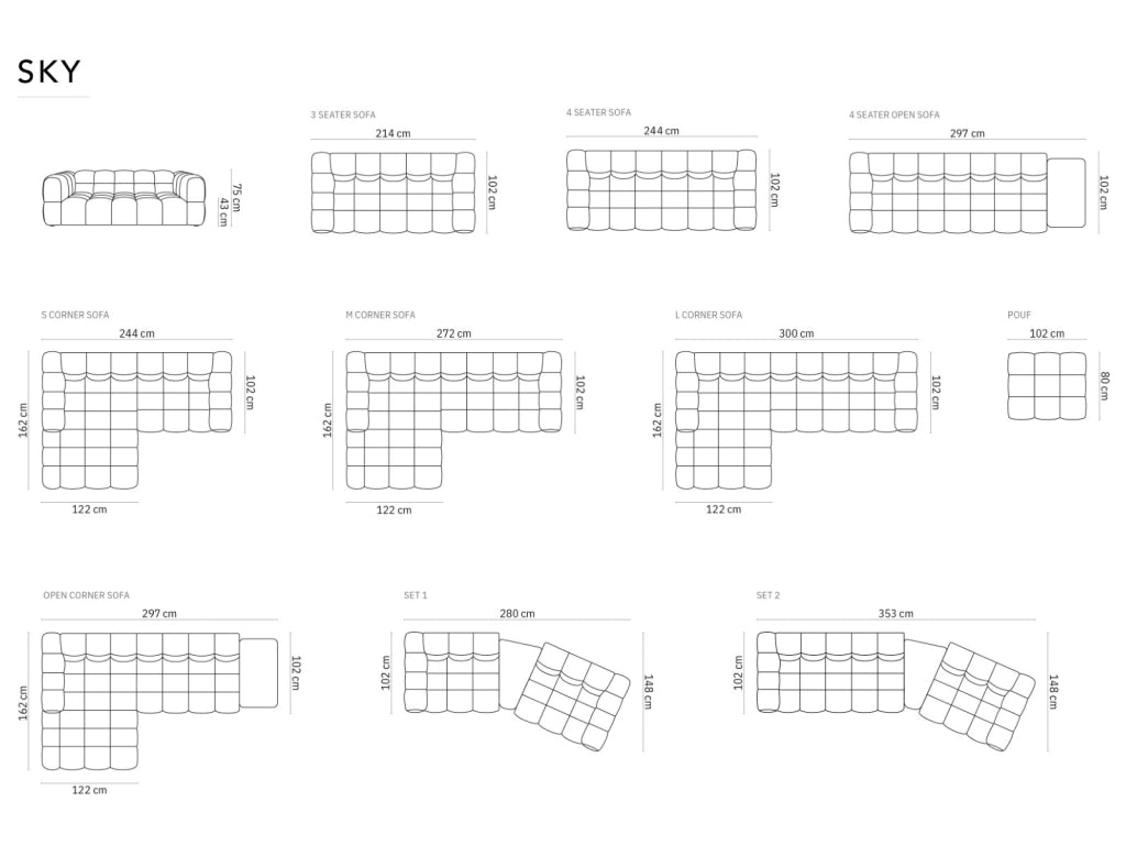 Cosmopolitan Design - Divano modulare "Sky" 4 posti in velluto sabbia 