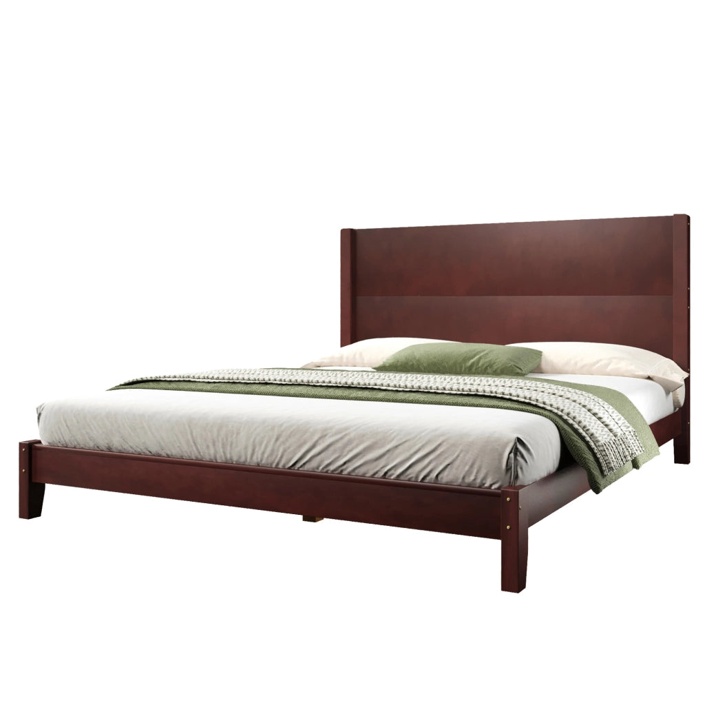 Letto matrimoniale 160x200 in legno con testiera e rete a doghe, marrone