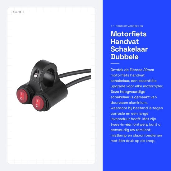 Manubrio per motocicletta con interruttore a doppio comando - Leggero in alluminio - Include freno e luci di posizione - Clacson - Adatto a diverse moto - Colore...