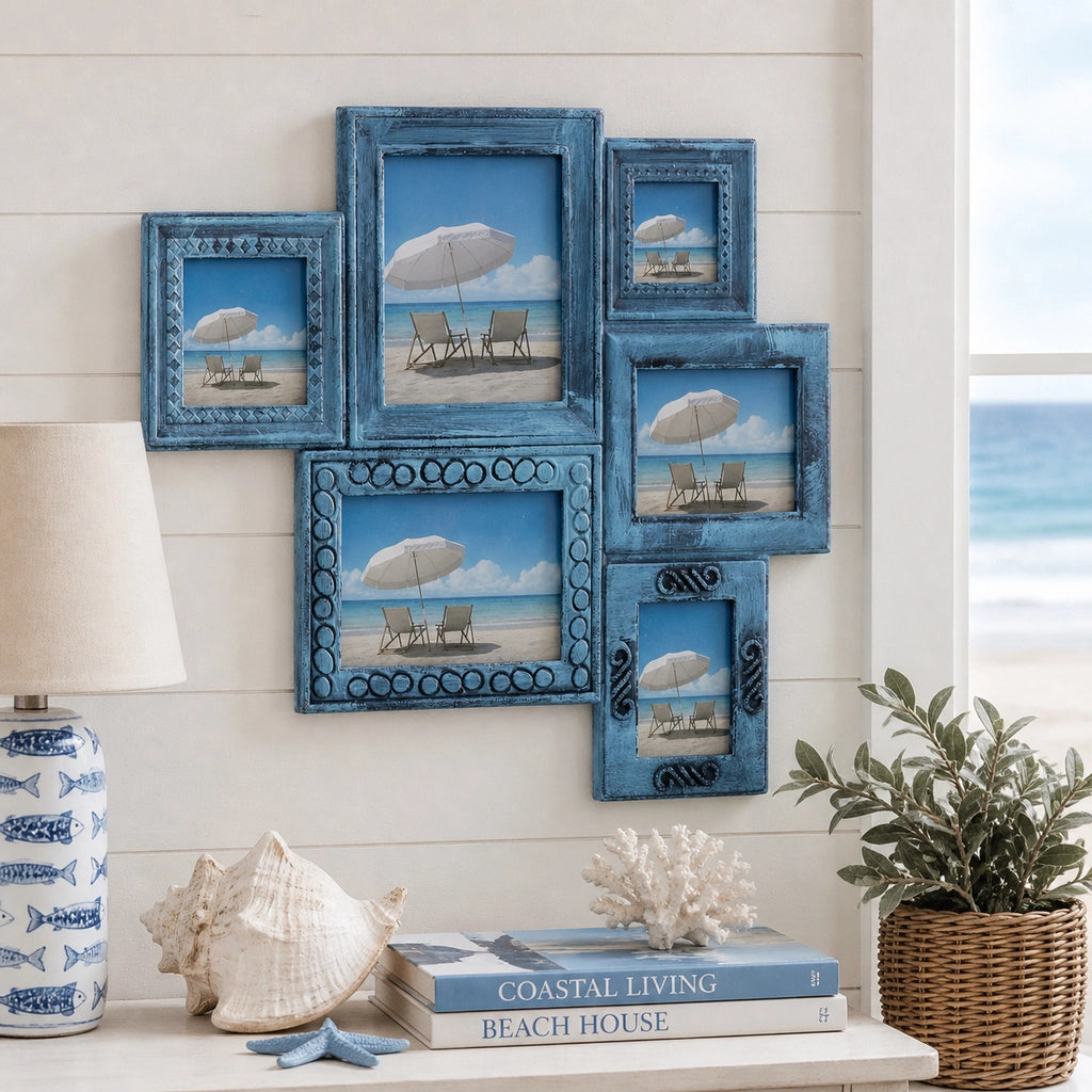 Cornice portafoto in legno blu, 27x1,5x24h cm
