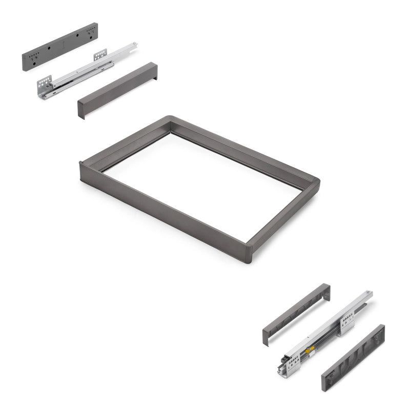 Kit 2 vassoio ausiliario, 1 cesto portabiancheria e telaio regolabile Quartz per armadi, chiusura ammortizzata e estra..