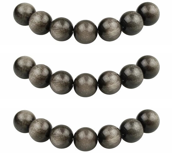 Raccoglitori in Acciaio 8mm 45 pezzi con Pietra Nera Obsidiiana e Foro Naturale, Pietre per Gioielli Armbandhi Caviglie