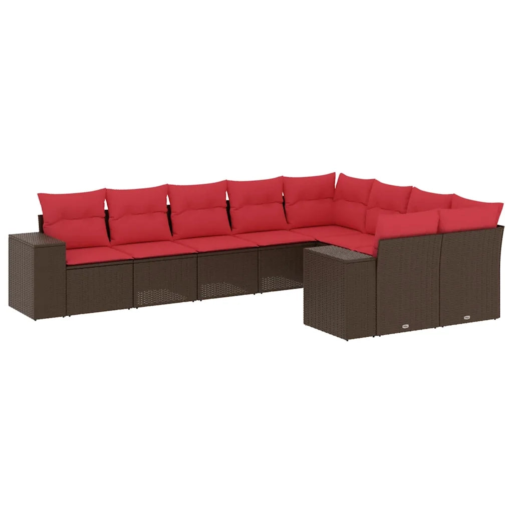 Set Divani da Giardino 9 pz con Cuscini Marrone in Polyrattan 3223043