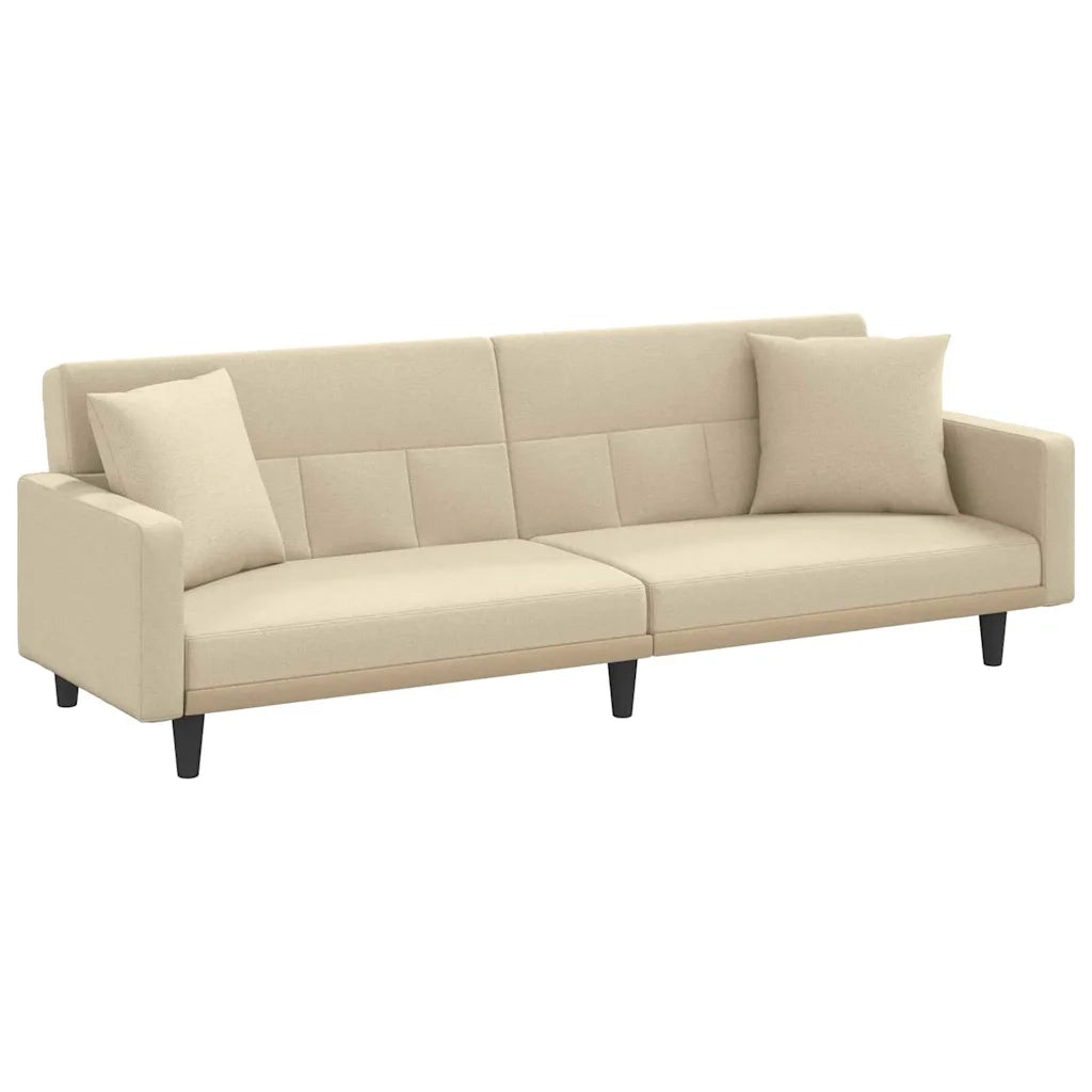 Divano Letto con Cuscini Crema in Tessuto 351878