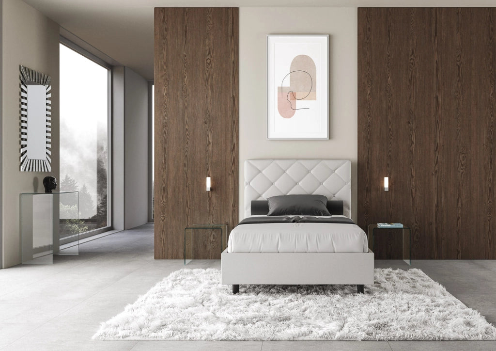 Letto 1 Piazza e Mezzo 120x210 cm con Rete e Contenitore Priya Bianco