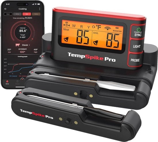 Termometro di carne intelligente senza fili con app, Wi-Fi e Bluetooth - Resistente al calore e impermeabile