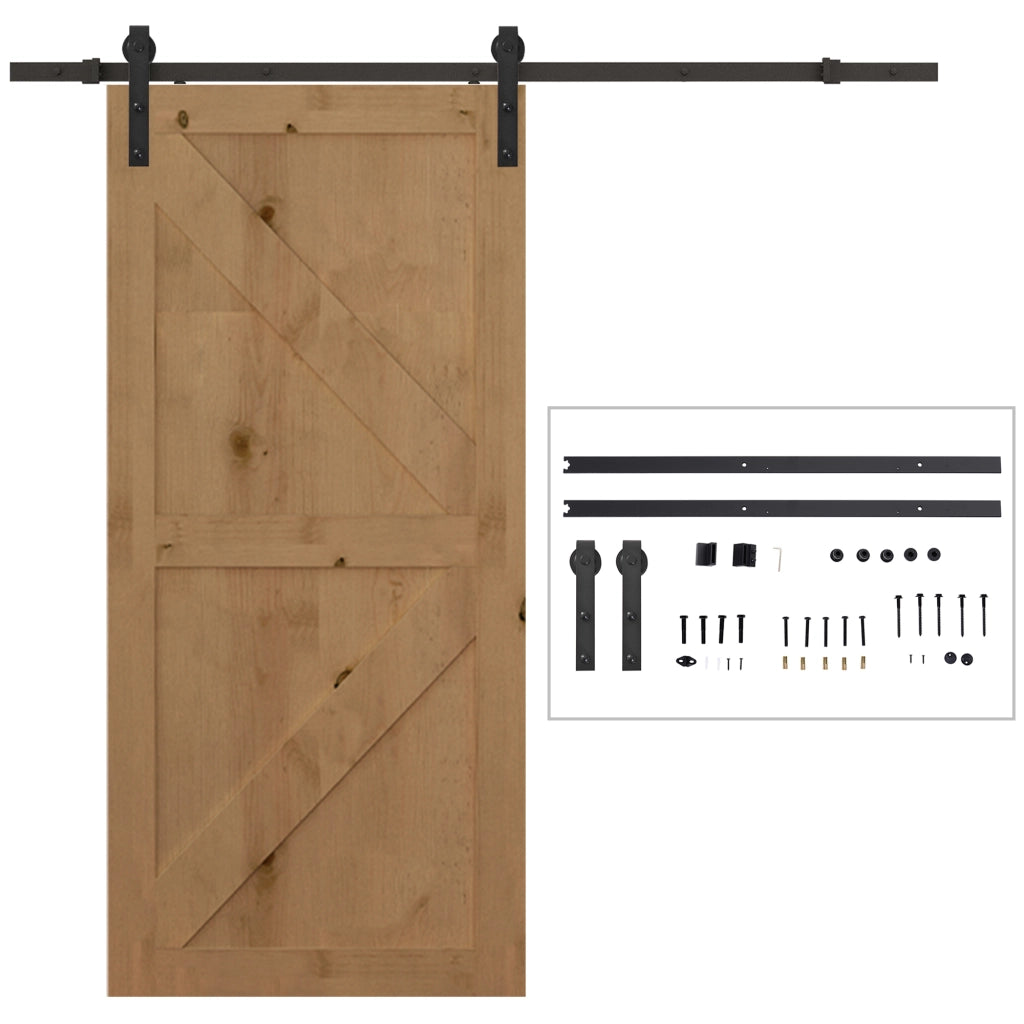 EasyComfort 200cm Binario per Porta Scorrevole Kit Accessori con Binario e Rulli Tappi in Stile Rustico Portata 90kg Acciaio al Carbone Nero