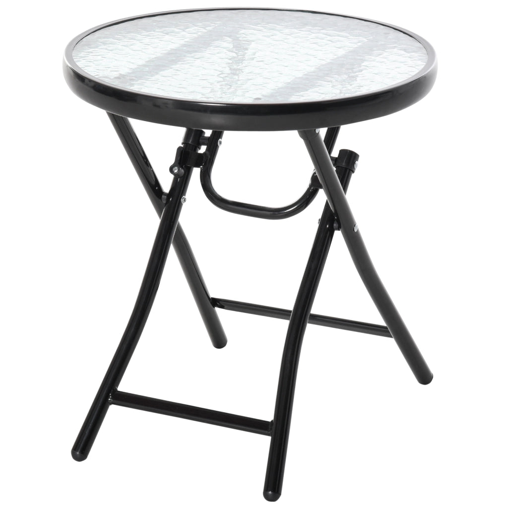EasyComfort Tavolo da Giardino Pieghevole in Metallo e Ripiano in Vetro Φ45x50cm