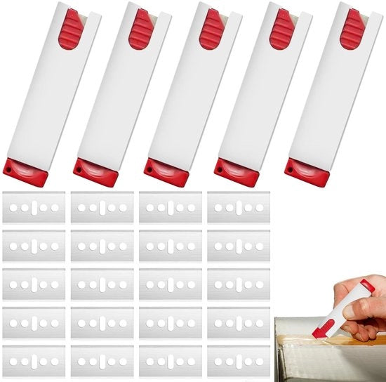 Set di taglieri da 5 pezzi - Taglieri di sicurezza - Sostituzione automatica del rasoio - Taglio preciso - Maneggevole e flessibile - Rood/Wit - Cutter