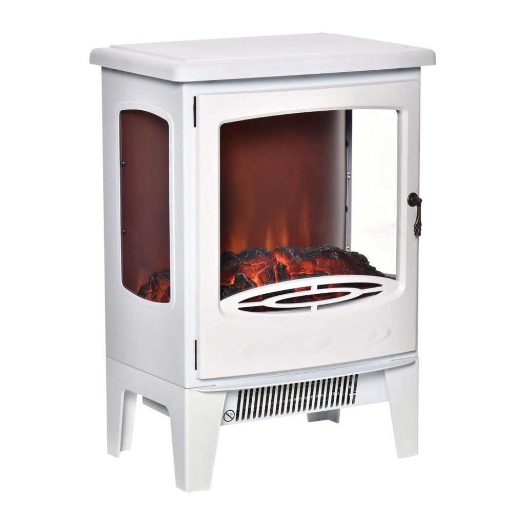 EasyComfort Camino Elettrico Effetto Fiamma e 3 Lati Aperti, Temperatura Regolabile 900W-1800W, Protezione da Surriscaldamento, Copertura 20-25m², 39x26x54.8cm, Bianco