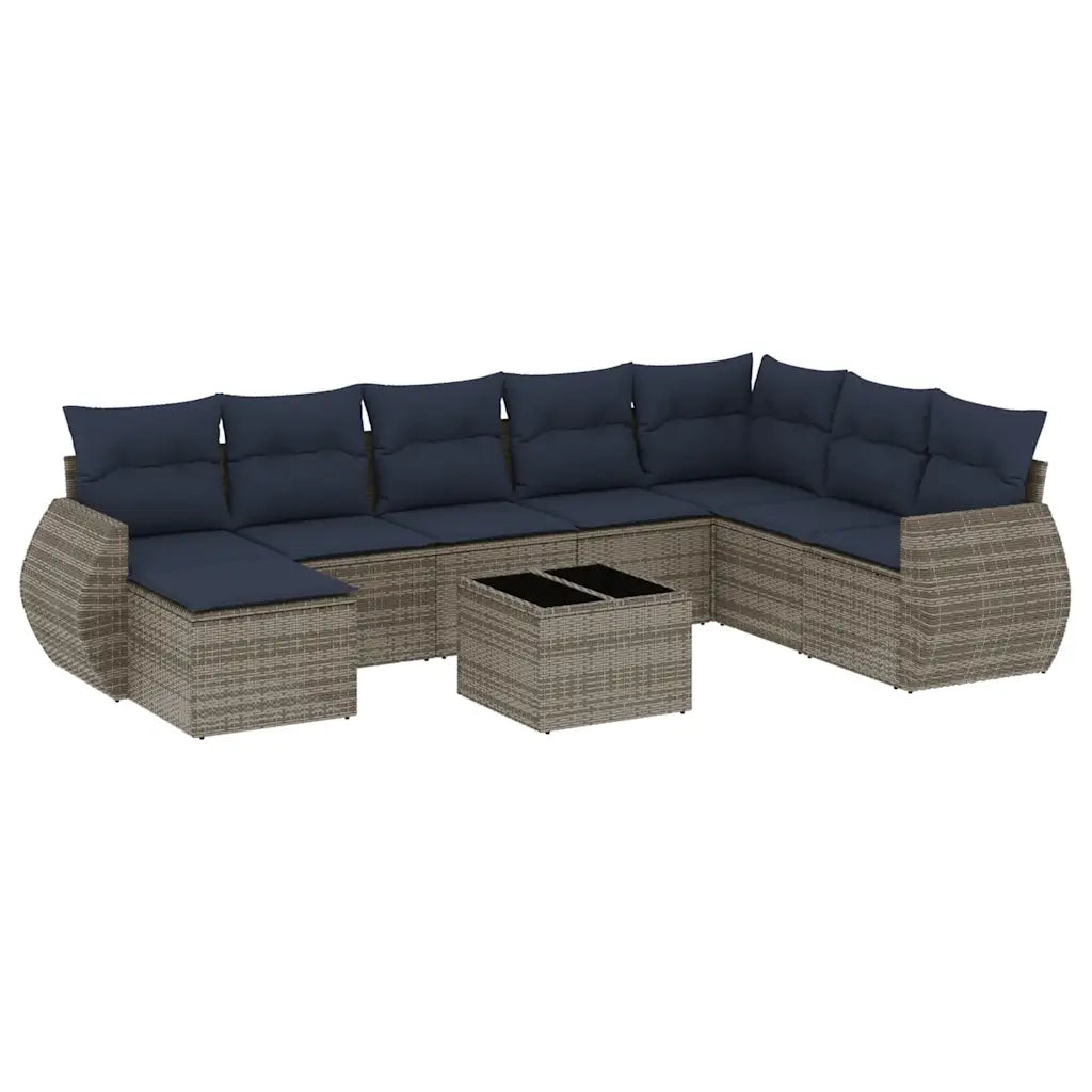 Set Divani da Giardino 9 pz con Cuscini Grigio in Polyrattan 3221770