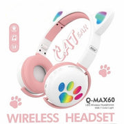 Trade Shop - Cuffie Led Wireless Con Orecchie Da Gatto Con 7 Colori Di Luce Bluetooth Q-max60 -