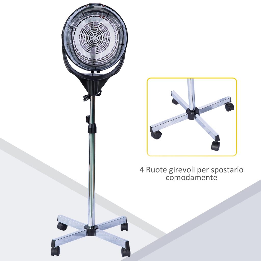 EasyComfort Casco Asciugacapelli 1180W ad Altezza Regolabile, Casco per Capelli con Timer 60 Minuti e Ruote Girevoli, in PP, PC e Acciaio, 65x65x115-165 cm, Bianco