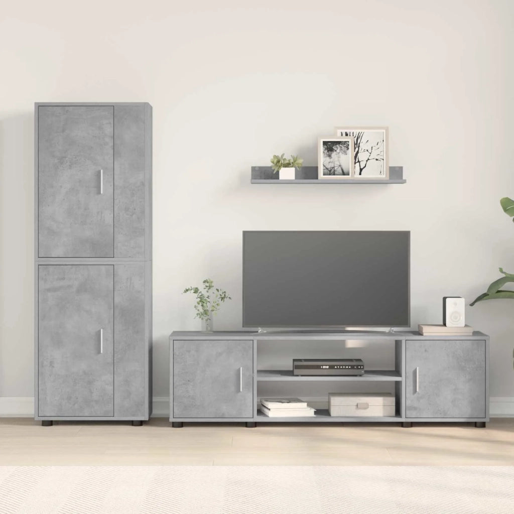 Set mobile TV 4 pcs Grigio cemento Legno multistrato