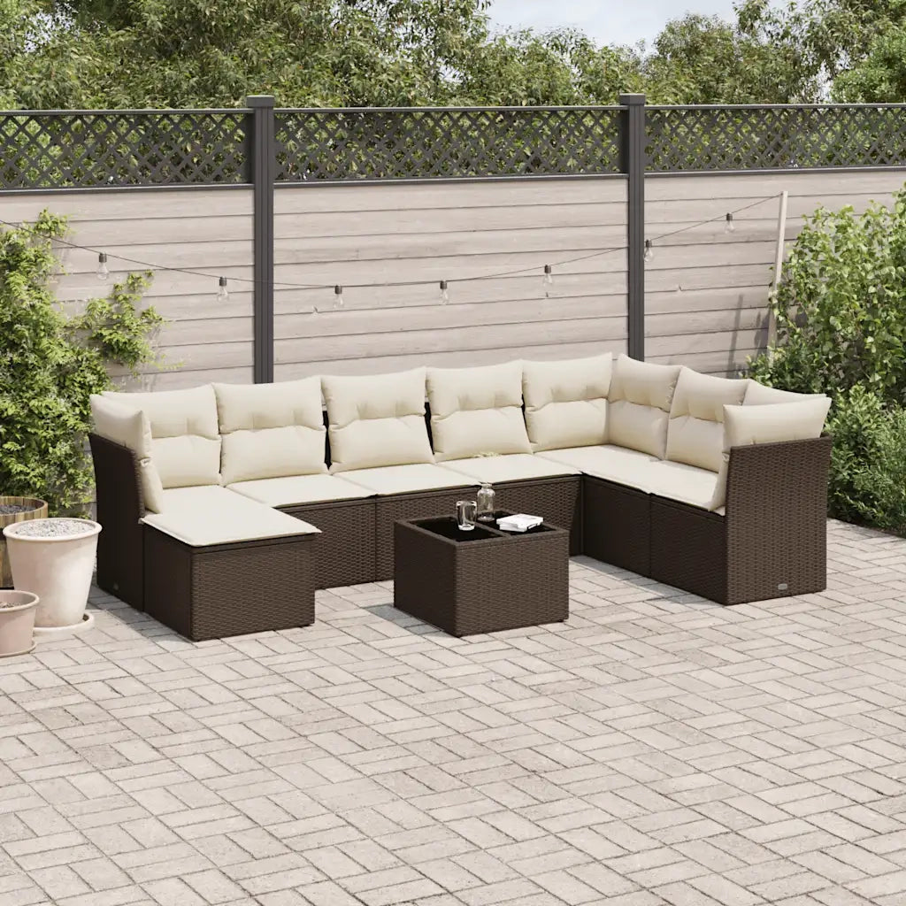 Set Divani da Giardino 9pz con Cuscini Marrone in Polyrattan 3218063