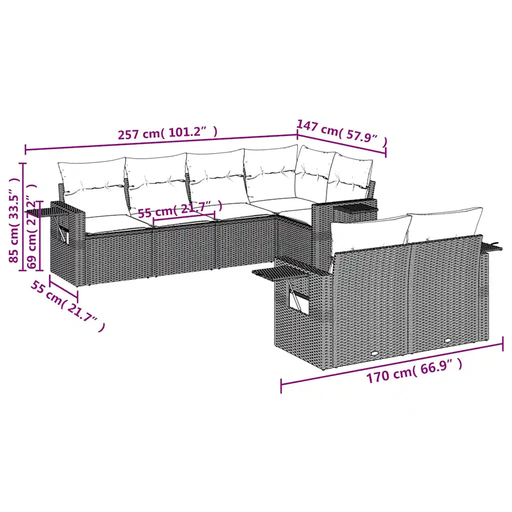 Set Divani da Giardino 7 pz con Cuscini Marrone in Polyrattan 3220413