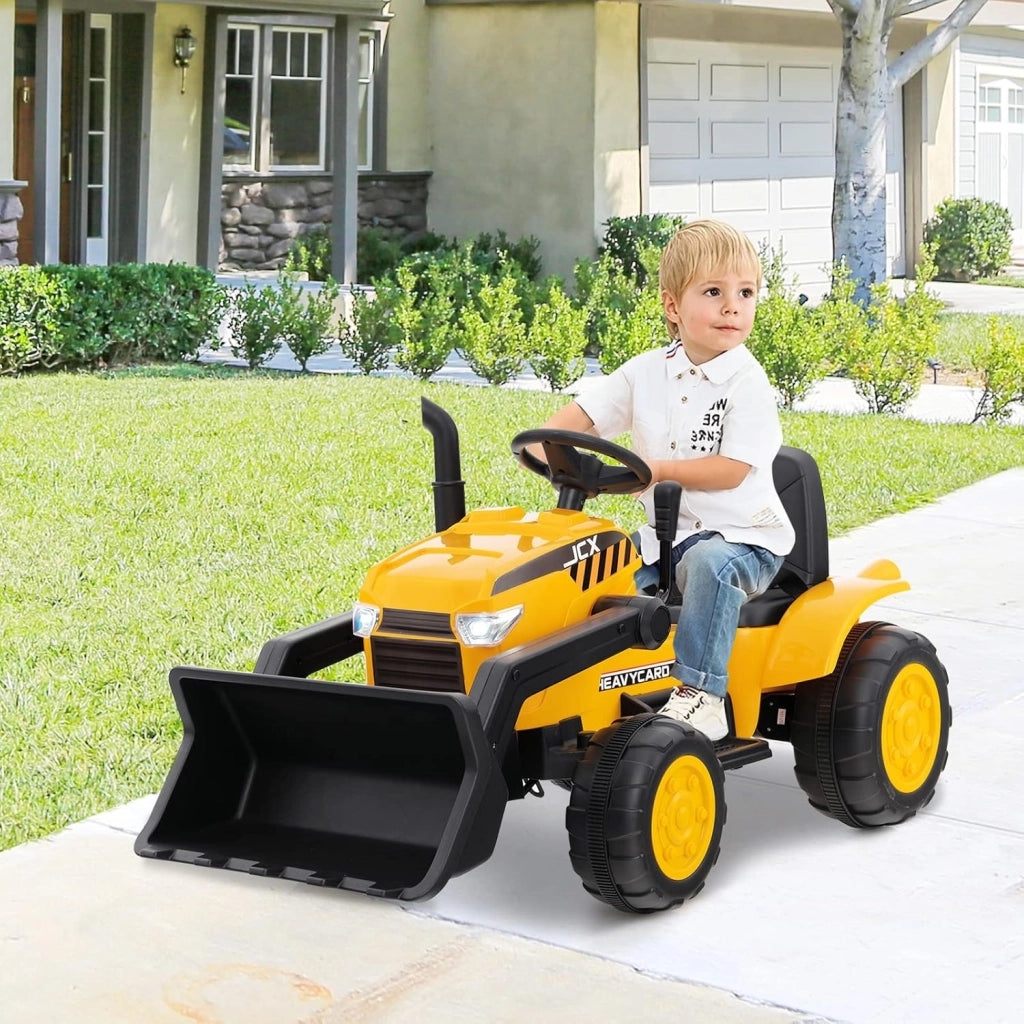 12 V Escavatore per Bambini, con Telecomando, Benna di Scavo Regolabile Musica e Fari a LED, Ruspa Elettrica per Bambini di 3-8 Anni, Giallo