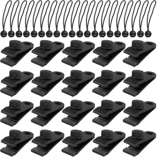 Set di clip zeila 40 pezzi - Clip zeila robuste - Cordoni elastici - Clip multifunzionale - Accessori per campeggio - Costruzione in plastica robusta - Clip zeila