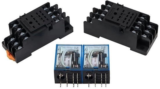 Relè elettromagnetico - 220V - indicatore LED - 14 poli - 5A - 4PDT - relè di potenza - con base - con rail DIN - alluminio - adatto per circuiti elettrici - argento - 2 pezzi