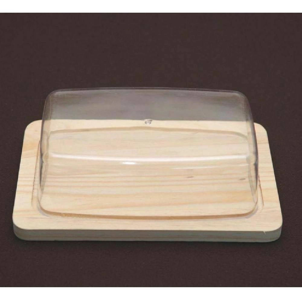 Trade Shop - Formaggiera Porta Formaggio Rettangolare Base In Legno E Cupola Copertura -