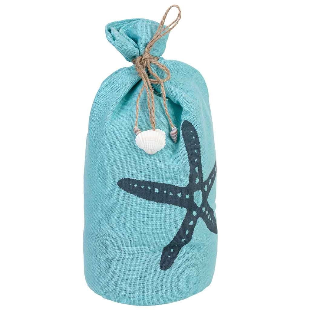 Fermaporta in cotone con stella blu, 12x12x25h cm