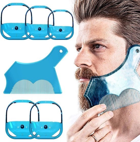 Strumento per la cura della barba - Strumento per la modellazione della barba - Blu - Per uomini - Strumento per la modellazione della barba con spazzola, guida per la barba, strumento per la modellazione, clip e trucco per trucco con trucco.