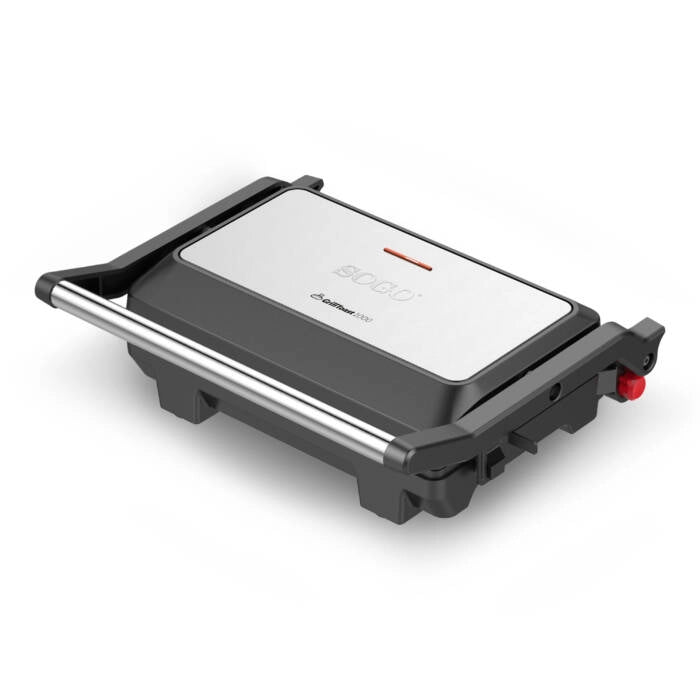 Piastra elettrica per toast e grill, 1000W con piastre antiaderenti 23x14,5 cm e apertura 180°, per panini e carne - Sogo