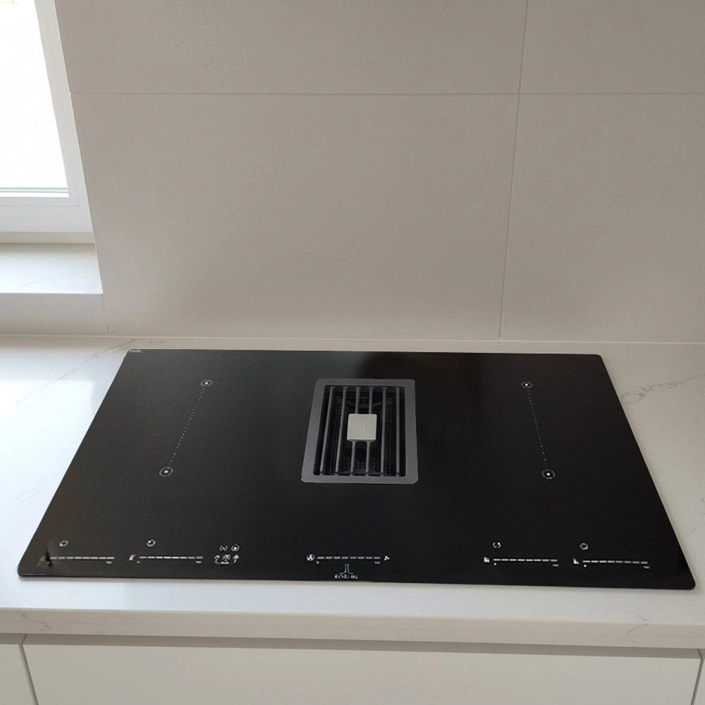 Piano cottura con cappa integrata Roblin by Faber Maestro BK Glass NG A830 nero classe A+++