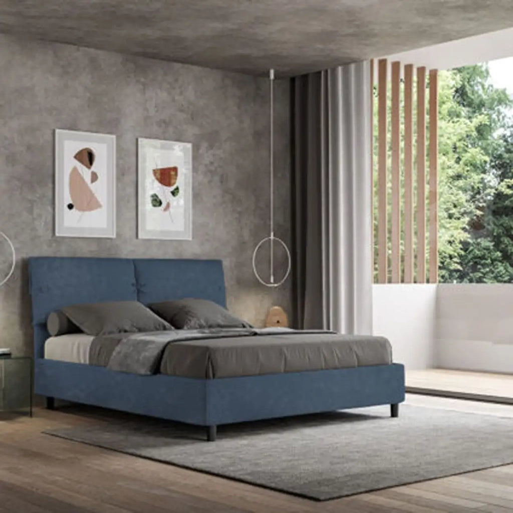 Letto matrimoniale senza rete imbottito 160x190 microfibra blu Sleeper