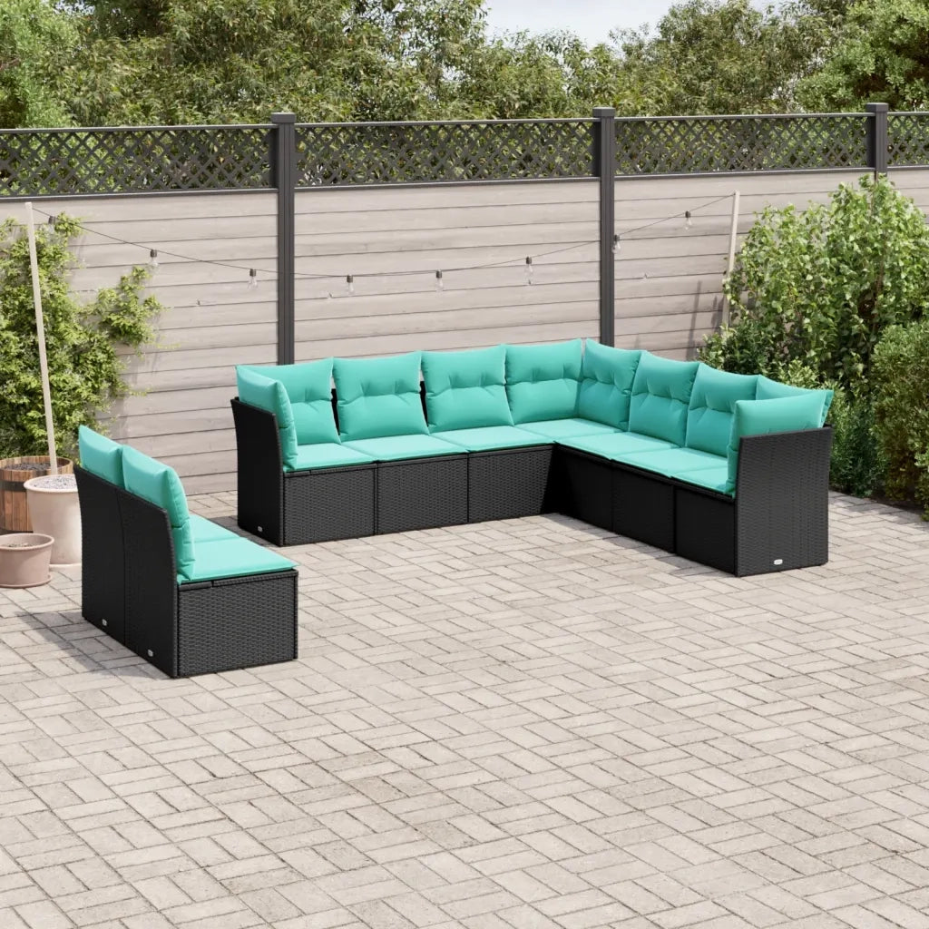 Set Divani da Giardino 9 pz con Cuscini Nero in Polyrattan 3217837