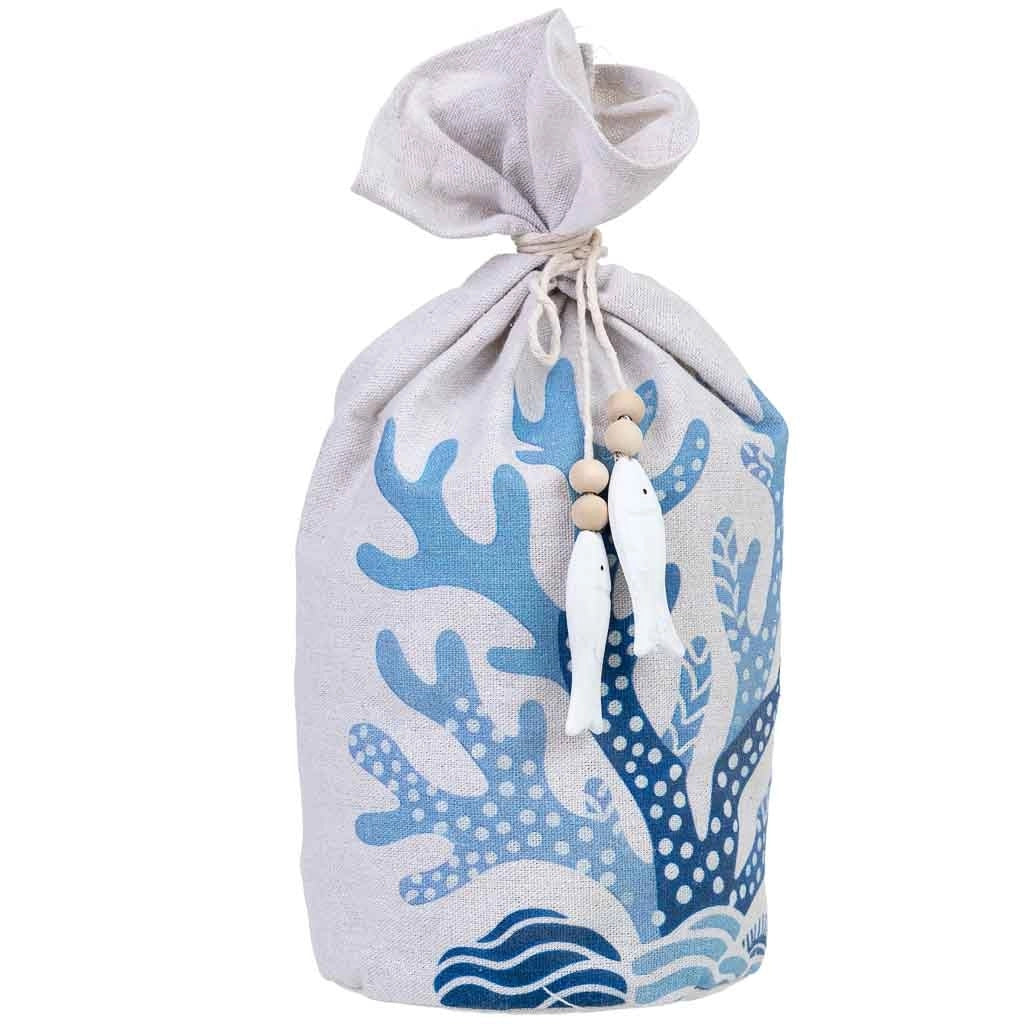 Fermaporta in cotone con alghe blu, 12x12x26h cm