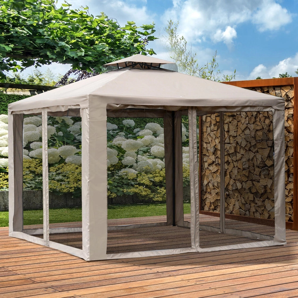 Easycomfort Gazebo da Giardino 3x3m con Zanzariera, Struttura in Metallo e Copertura in Poliestere, Talpa