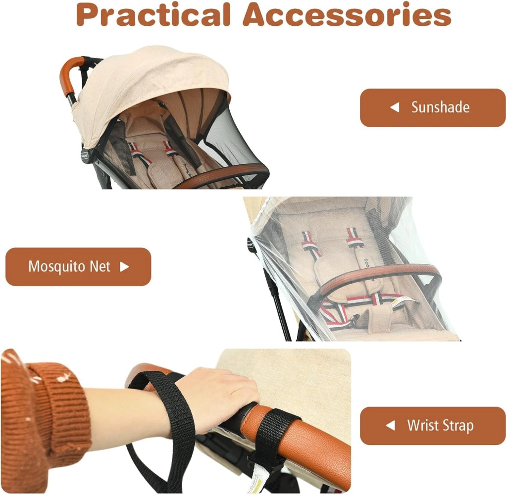 Passeggino Pighevole per Bmabini, Passeggino con Schienale e Poggiapiedi Regolabili, Passeggino Leggero Portata 15 kg, con Cappottina e Zanzariera, per Bambini 0-3 Anni (Beige)