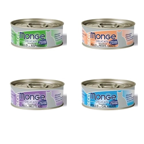 Monge delicate scatolette umido gatto 80g. Confezione risparmio 80g X 24 size: 80g, flavor: POLLO PATATE CAROTE
