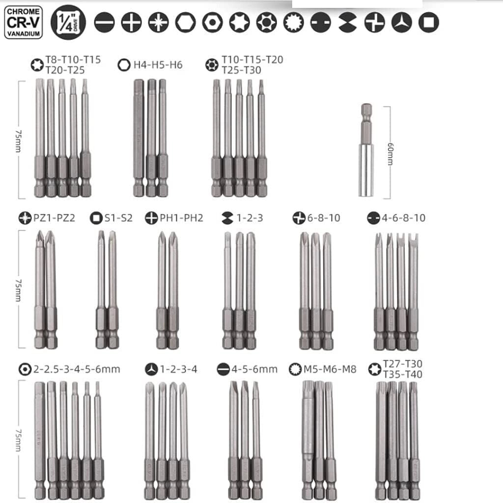 Set 50 punte extra lunghe torx stella esagonale e forma U per trapano avvitatore