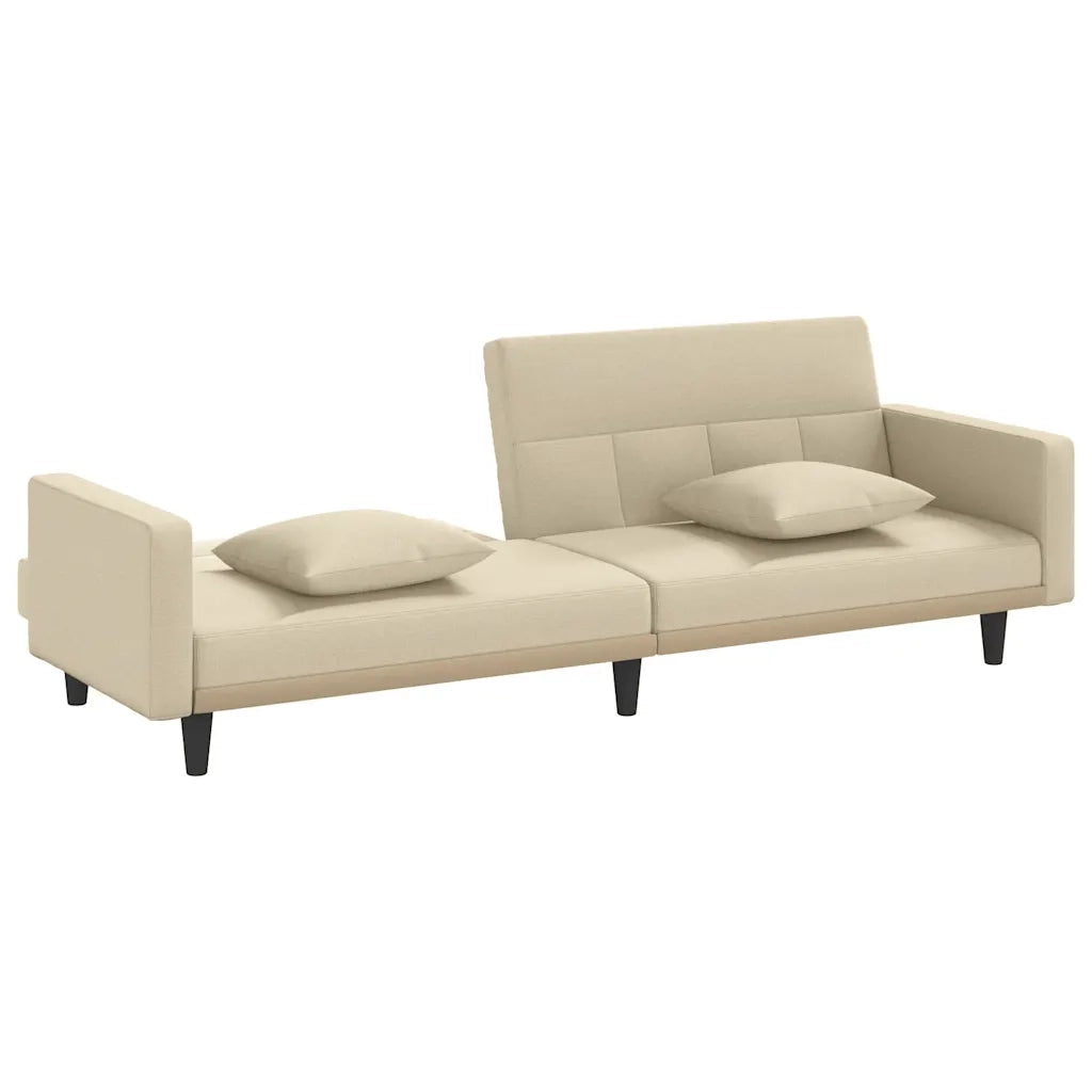 Divano Letto con Cuscini Crema in Tessuto 351878