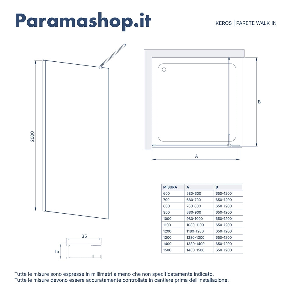 Anta girevole paraspruzzi 30cm vetro opaco profili cromati | Keros