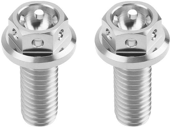 Bouti in Titanio - M6x15mm - Zeskant - Sport - Per Fiets e Kart - 2 pezzi M6x15mm Flangia Zeskant Testa Bout in Titanio Hex Completo a Filo Perforato per Sport e Kart con Chiusura a Filo in Argento.