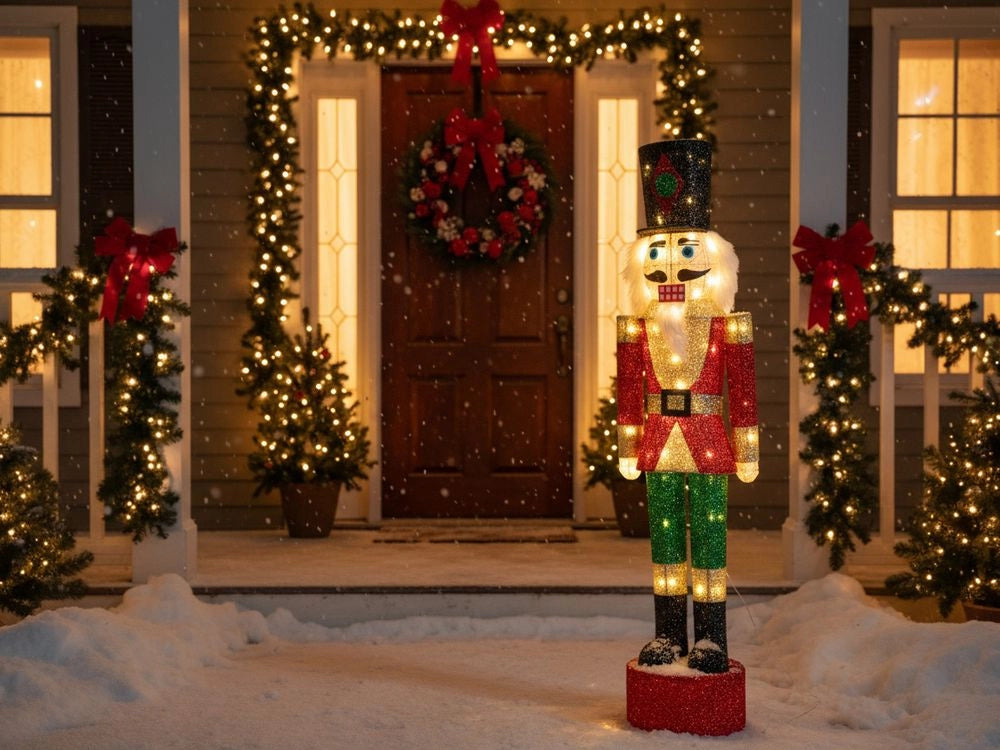 Decorazione natalizia da esterno a LED a forma di Schiaccianoci 120 cm Ornamento natalizio da giardino Illuminato Multicolore