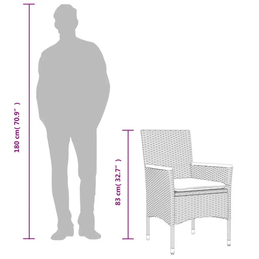 Set da Pranzo da Giardino 3 pz con Cuscini Polyrattan e Vetro 3278657