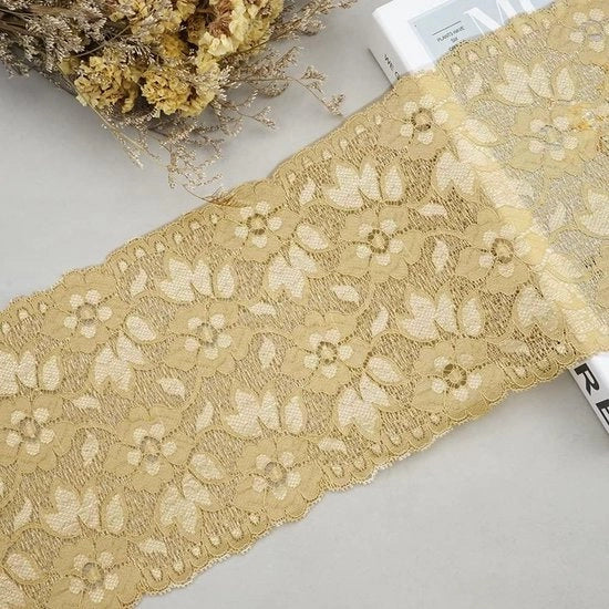 Banda elastica di 3 yard con bordo floreale colorato per abbigliamento, intimo e decorazione da tavola, 16 cm di larghezza, beige