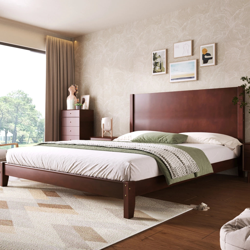 Letto matrimoniale 160x200 in legno con testiera e rete a doghe, marrone