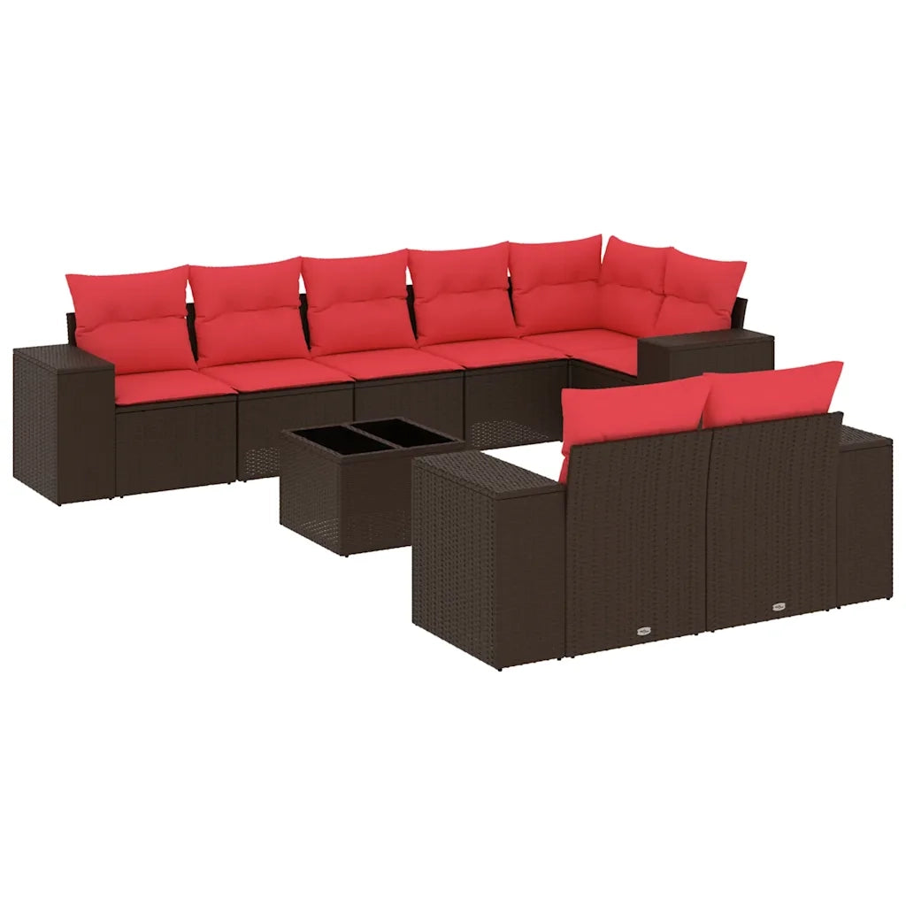 Set Divani da Giardino 9 pz con Cuscini Marrone in Polyrattan 3222833