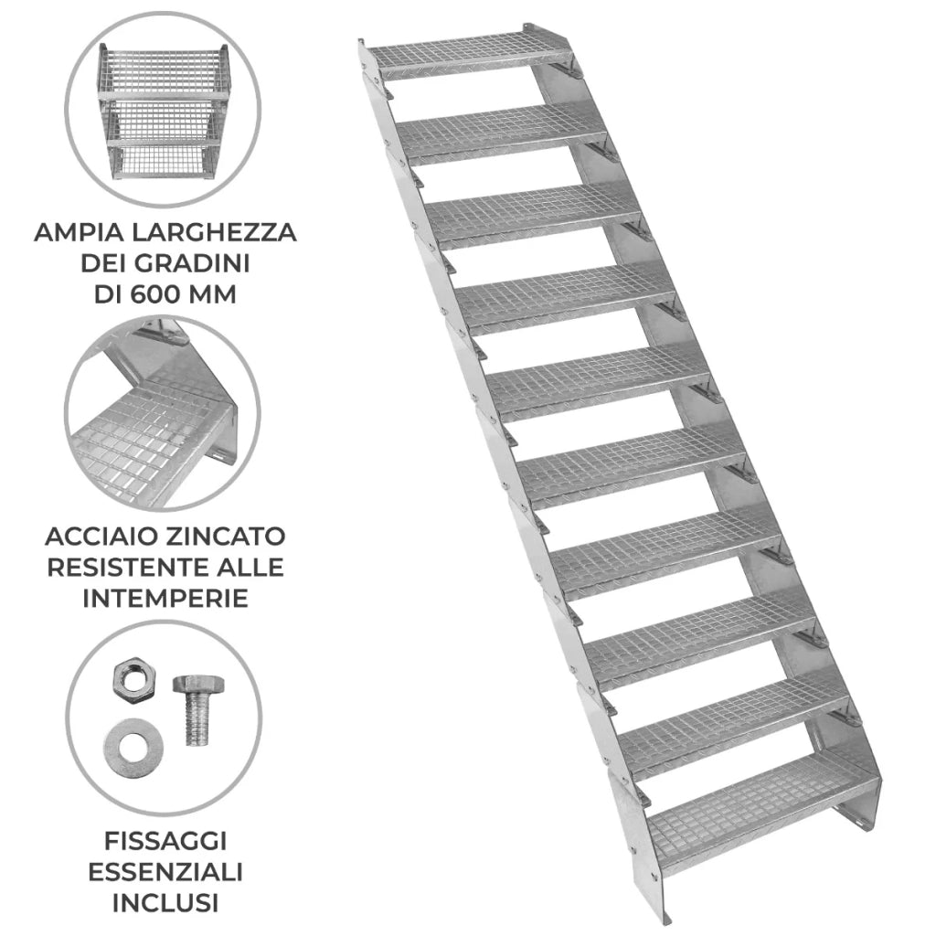 Scala metallica a 10 sezioni ad altezza regolabile in acciaio zincato 60 cm / 600 mm