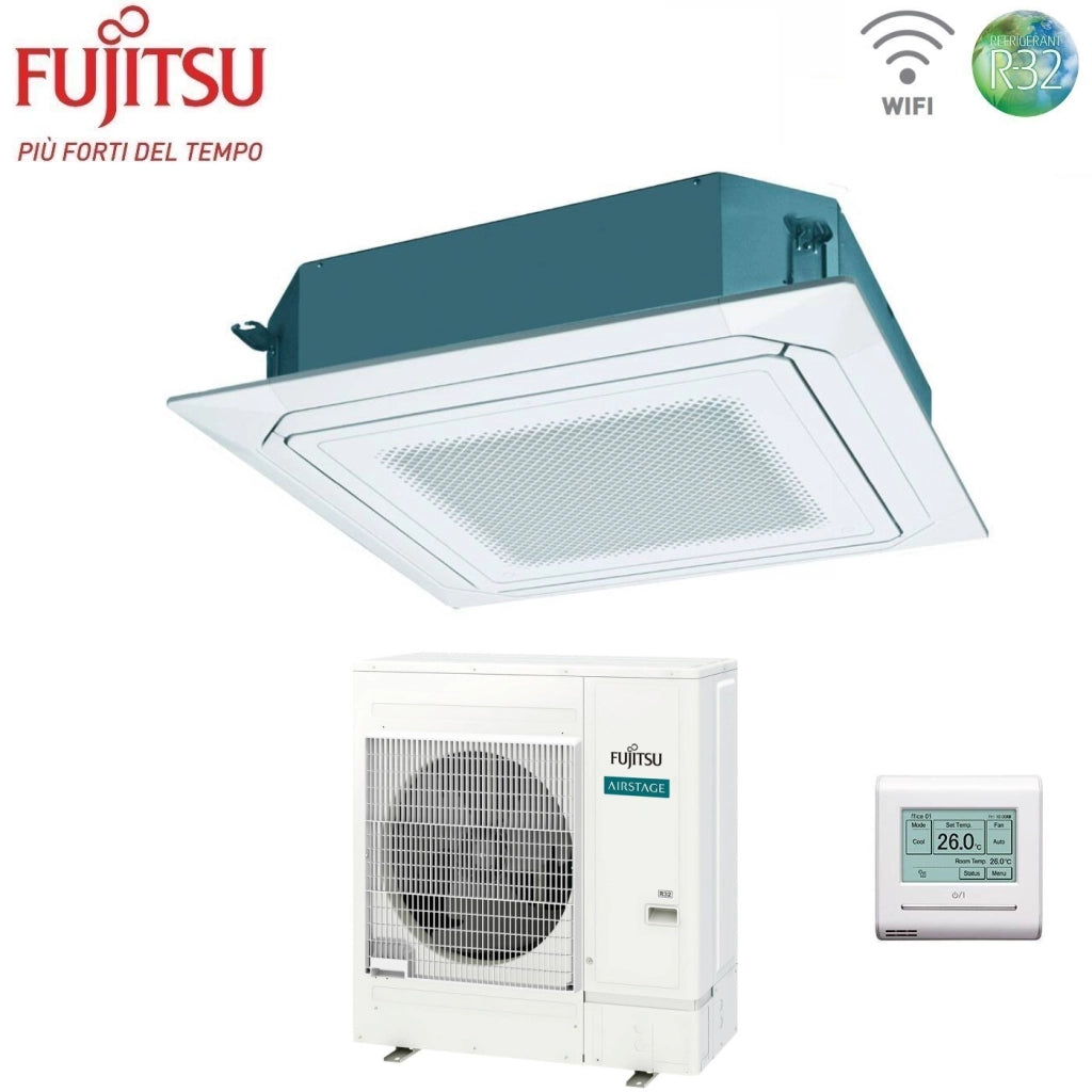 Condizionatore a Cassetta Fujitsu KR Eco Circular Flow White 45000 Btu AUXG45KRLB Trifase R-32 Wi-Fi Optional con Griglia e Filocomando