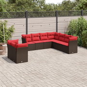 Set Divani da Giardino 9 pz con Cuscini Marrone in Polyrattan 3217844